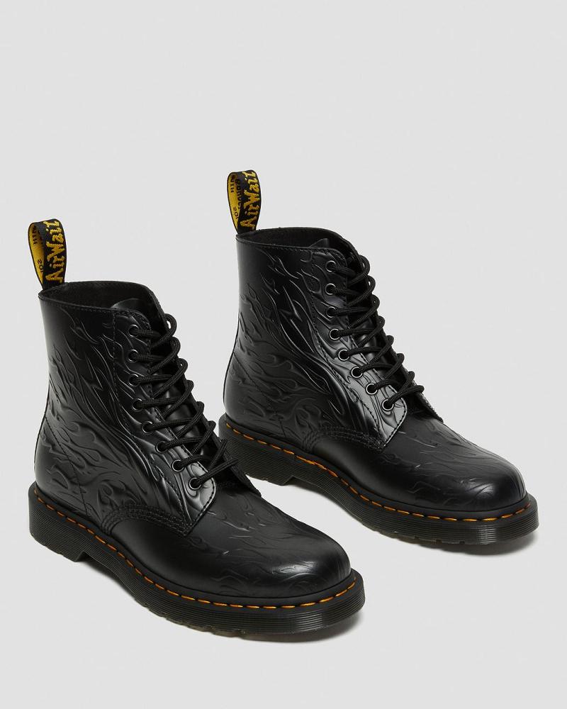 Dr Martens 1460 Flames Emboss Leren Veterlaarzen Heren Zwart | NL 299MQZ